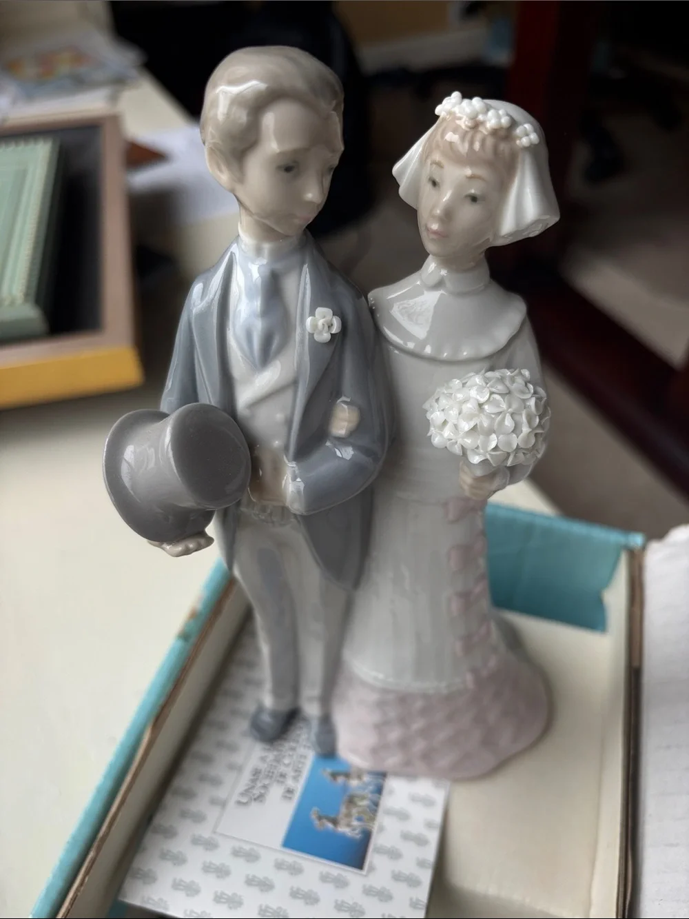 Lladro Porcelain Bride and Groom Figurine - White and Gray Wedding Couple